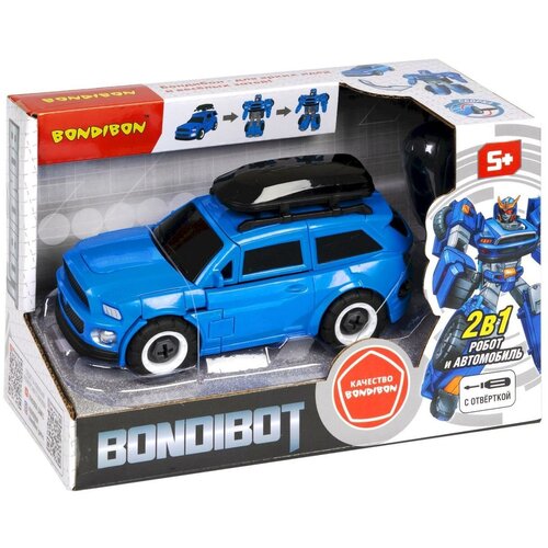 фото Трансформер 2в1 bondibot bondibon робот-автомобиль с отвёрткой, джип синий с багажником, box 21x10х1