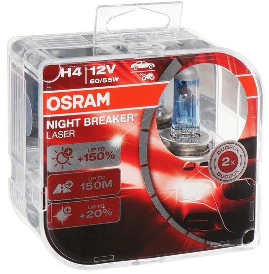 Лампа автомобильная галогенная OSRAM NIGHT BREAKER LASER 64193NL-HCB H4 12V 60/55W P43t-38 3800K 2 шт. - фотография № 3