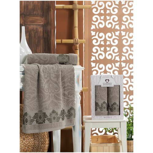 фото 10917 серый sevilla махра (50х90+70х140 ) в коробке набор полотенец two dolphins альвитек