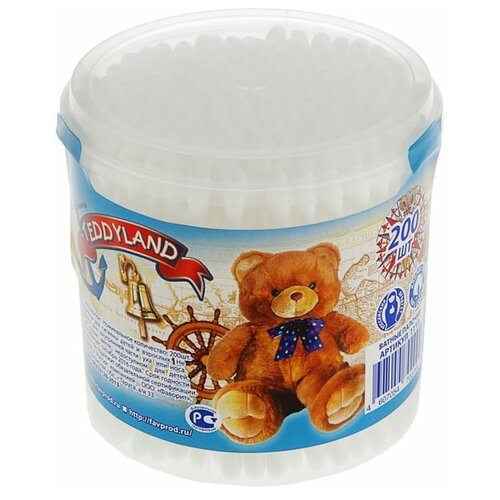 Ватные палочки Teddyland, 200 шт. в стакане ватные палочки teddyland 200 шт