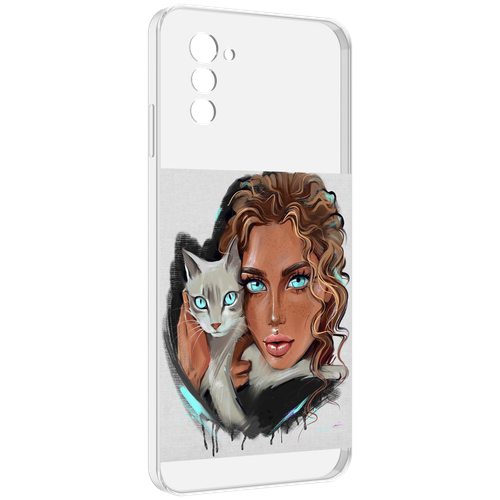 Чехол MyPads девушка-с-котом-голубые-глаза женский для UleFone Note 12 / Note 12P задняя-панель-накладка-бампер
