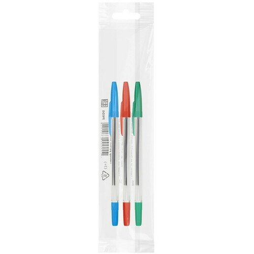 Набор ручек шариковых 3 цвета СТАММ 511, узел 1.0 мм, чернила: синие, красные, зеленые, европодвес