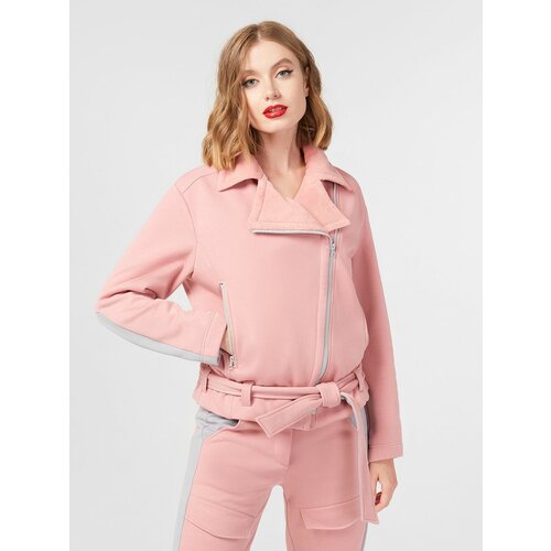 фото  куртка lo, силуэт прямой, пояс/ремень, карманы, размер 52, розовый