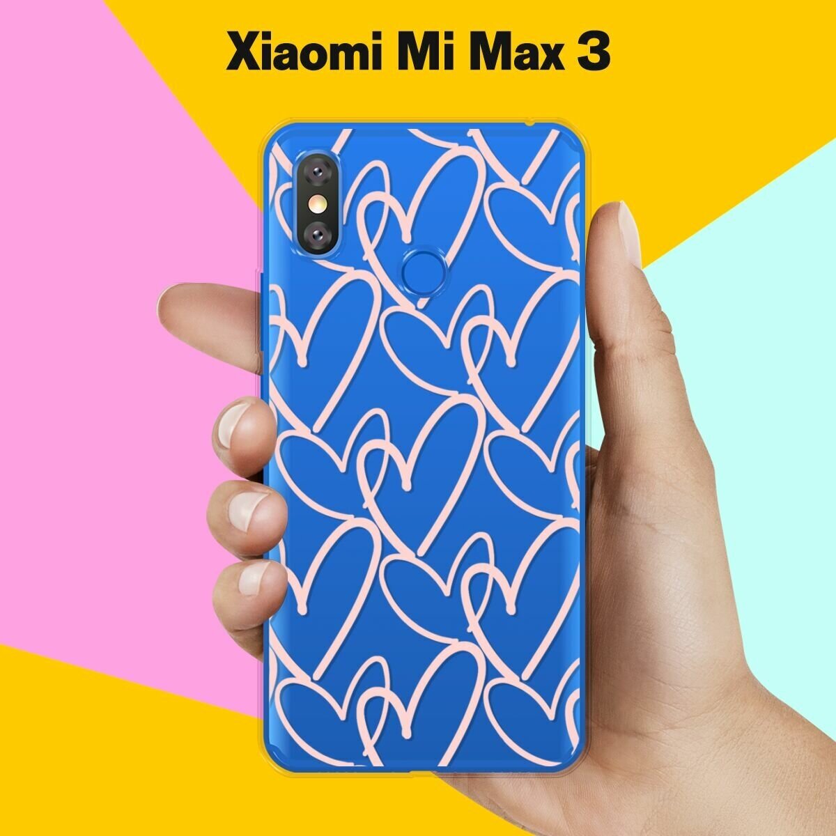 Силиконовый чехол на Xiaomi Mi Max 3 Розовые сердца / для Сяоми Ми Макс 3