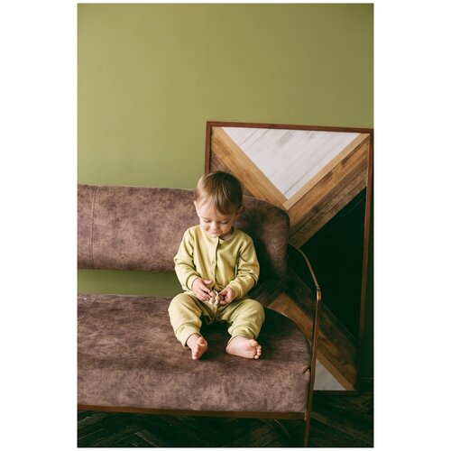 фото Кукусик / комбинезон-белье для малыша / полукомбинезон нательный для малыша / слип детский, оливковый, размер 68
