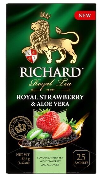 Чай зеленый Richard (Ричард) Royal Strawberry & Aloe Vera ароматизированный 25 пакетиков