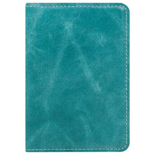 Обложка для паспорта Кожевенная мануфактура, бирюза + светло-коричневый, в деревянной упаковке