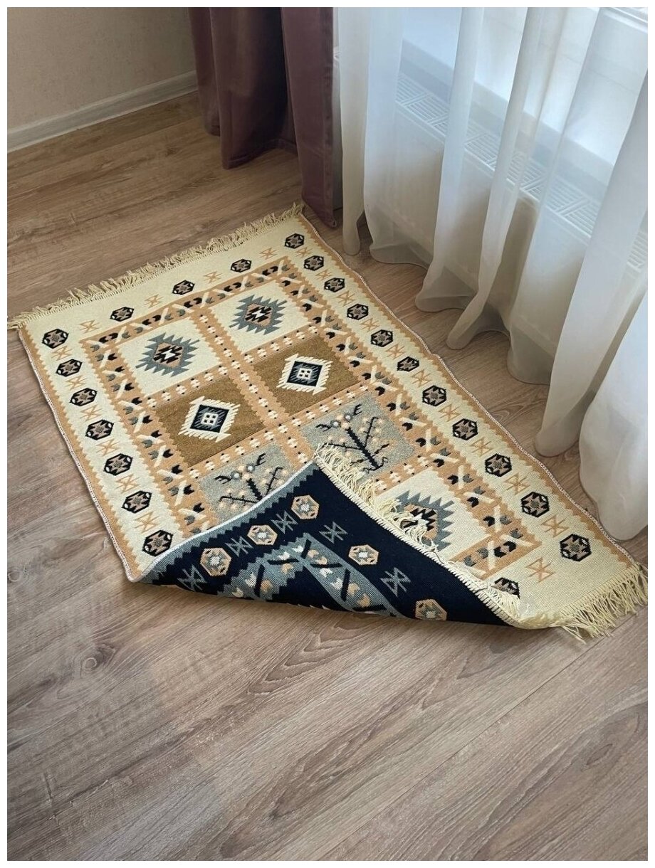 Турецкий хлопоковый двусторонний ковер килим 80 см на 125 см - фотография № 2