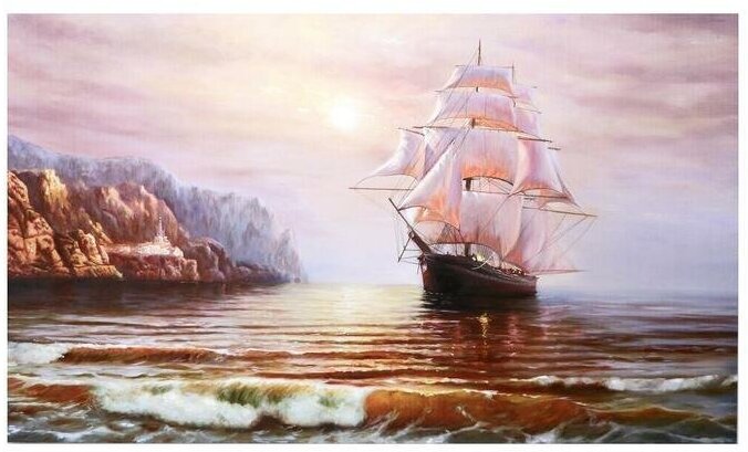 Картина на xолсте "Морское плаванье на закате" 60x100 см