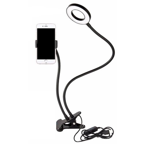 Кольцевая лампа для селфи с гибким держателем для телефона на прищепке Черная 85900₽