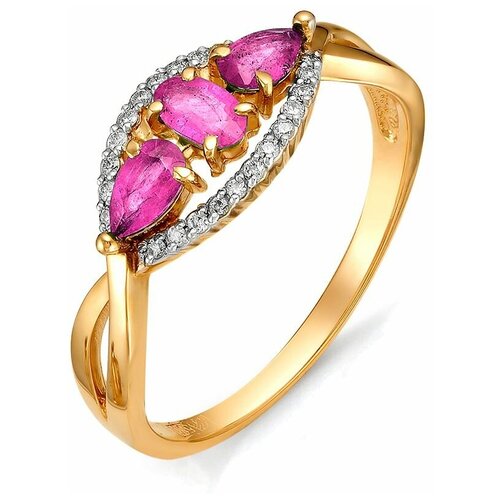 кольцо с сапфирами рубинами и бриллиантами из красного золота Кольцо Master Brilliant, красное золото, 585 проба, рубин, бриллиант, размер 17.5