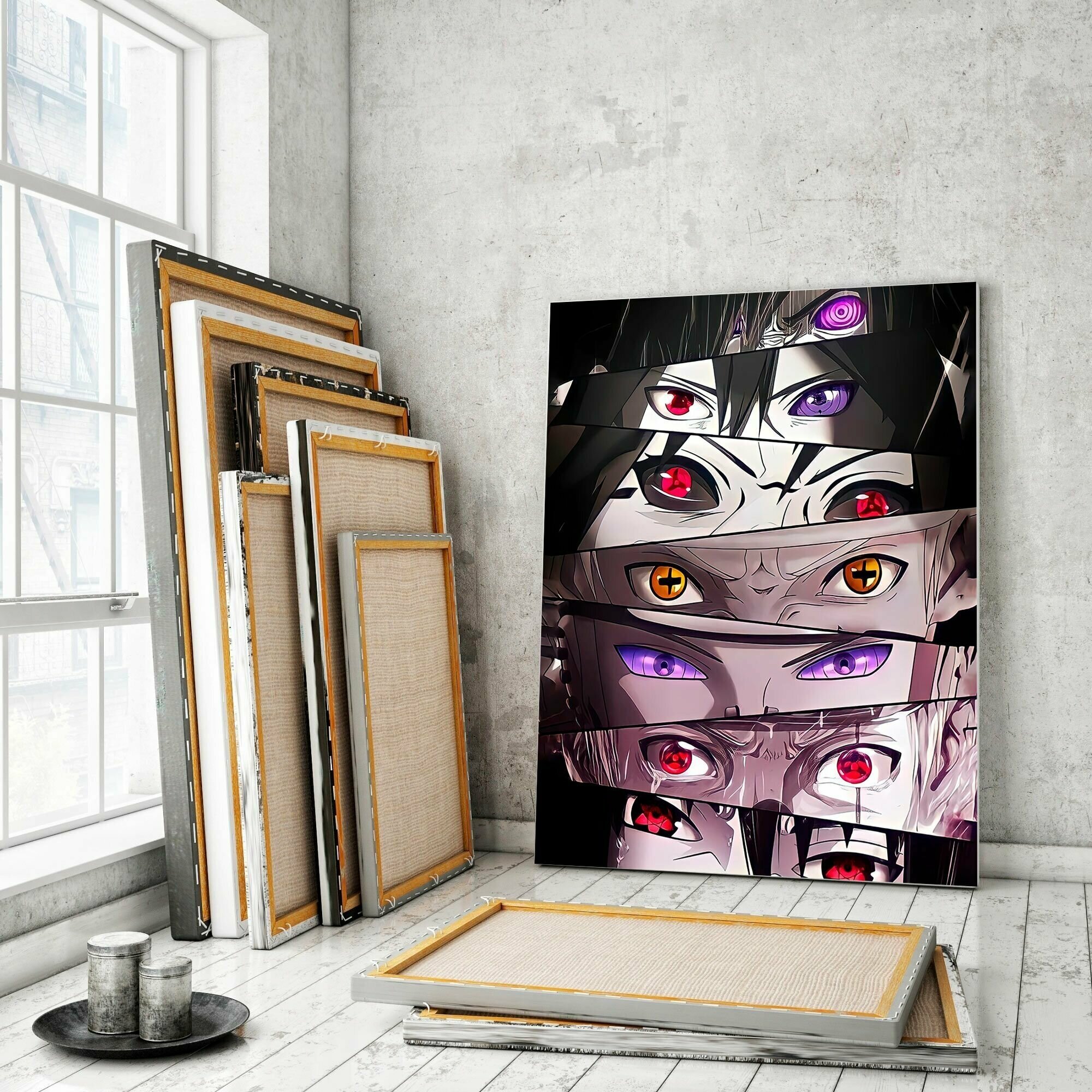 Картина на стену "Аниме Наруто Глаза Коллаж" 60х40см