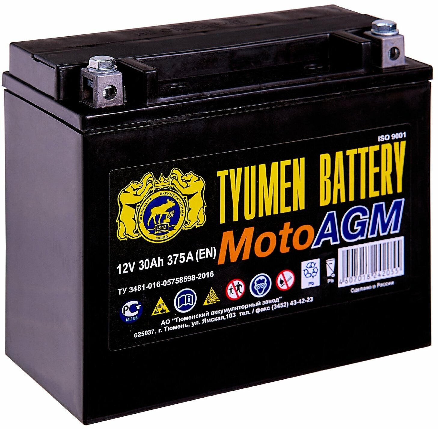 Аккумулятор TYUMEN BATTERY MOTO 6МТС-30 AGM 12V / 30A/h мотоцикл / снегоход