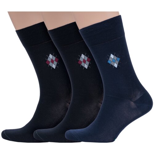 Комплект из 3 пар мужских носков Grinston socks (PINGONS) из мерсеризованного хлопка микс 3, размер 25