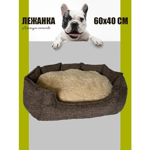 Лежак для собаки, кошки и кота мелких и средних пород с подушкой лето-зима 60х40 см