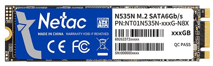 Накопитель SSD M.2 2280 Netac NT01N535N-001T-N8X N535N series 1TB SATA 6Gb/s 3D TLC NAND 540/490MB/s MTBF 1.5M Retail