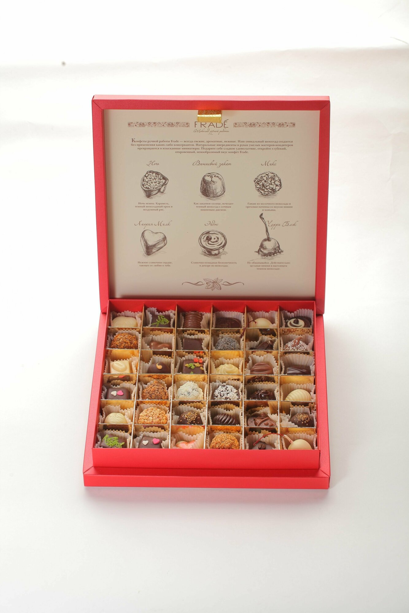 Коробка шоколадных конфет ручной работы Фраде/Frade - футляр (на 36 конфет), из искусственной кожи - фотография № 4