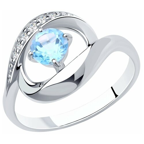 Кольцо Diamant, серебро, 925 проба, родирование, топаз, размер 17.5, белый diamant кольцо из серебра с гранатом и фианитами 94 310 00695 2 размер 17 5