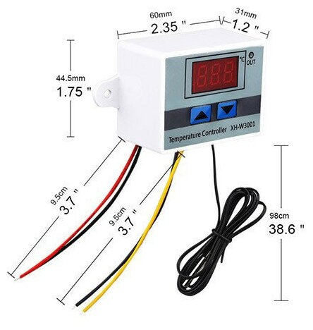 Цифровой накладной терморегулятор XH-W3001 12B DC с выносным датчиком, -50°C+110°C - фотография № 4