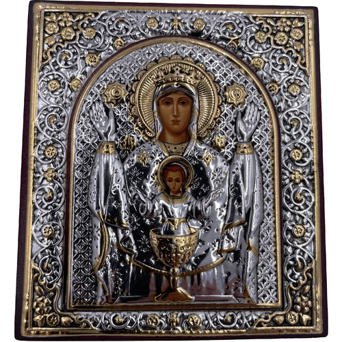 Икона Божией Матери Неупиваемая Чаша, деревянная с патиной, шелкография, золотой декор, 8,5*10 см кулон икона богородица неупиваемая чаша
