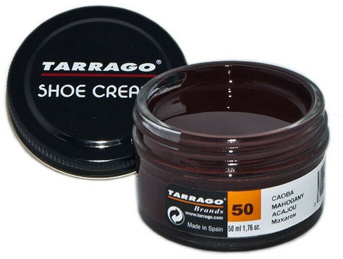 Крем для обуви Shoe Cream TARRAGO, цветной, банка стекло, 50 мл. (050 (mahogany) махагон)