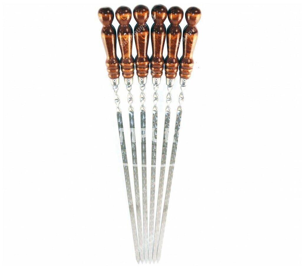 6 шампуров с деревянной ручкой для баранины 10мм - 45см - фотография № 1