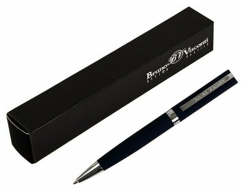 BrunoVisconti Ручка шариковая поворотная, 1.0 мм, Bruno Visconti MILANO, стержень синий, синий металлический корпус, в металлическом тубусе