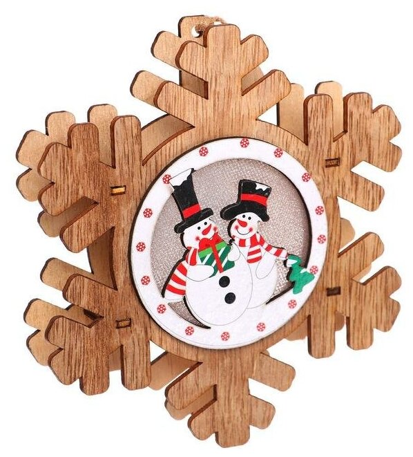 Новогодний декор Лесная мастерская Световой, на подвеске "Снежинка" 15х13х2 см, дерево