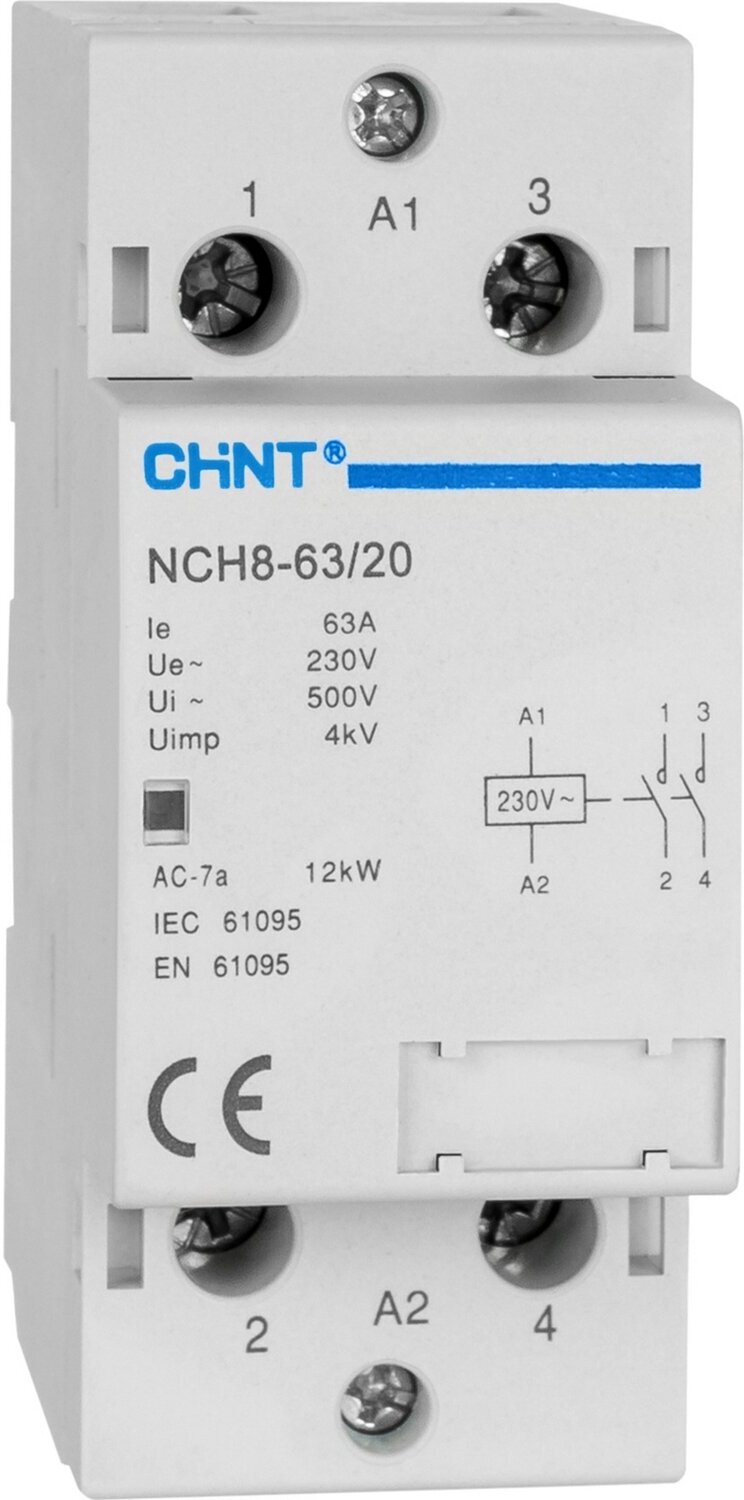 Модульный контактор CHINT NCH8-63/20 63А 220В 2НО