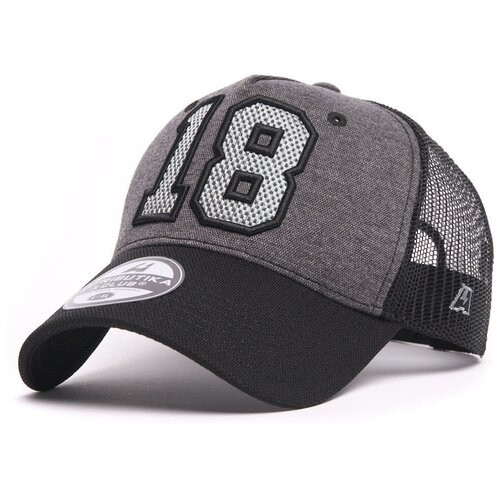 фото Бейсболка мужская с сеткой кхл с номером 18 atributika & club, кепка серая с цифрами "один; восемь" атрибутика и клуб