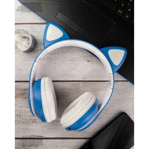 Светящиеся наушники с кошачьими ушками zKissfashion голубые Беспроводные детские Ободок Bluetooth Модель ВЕ1201 103300₽