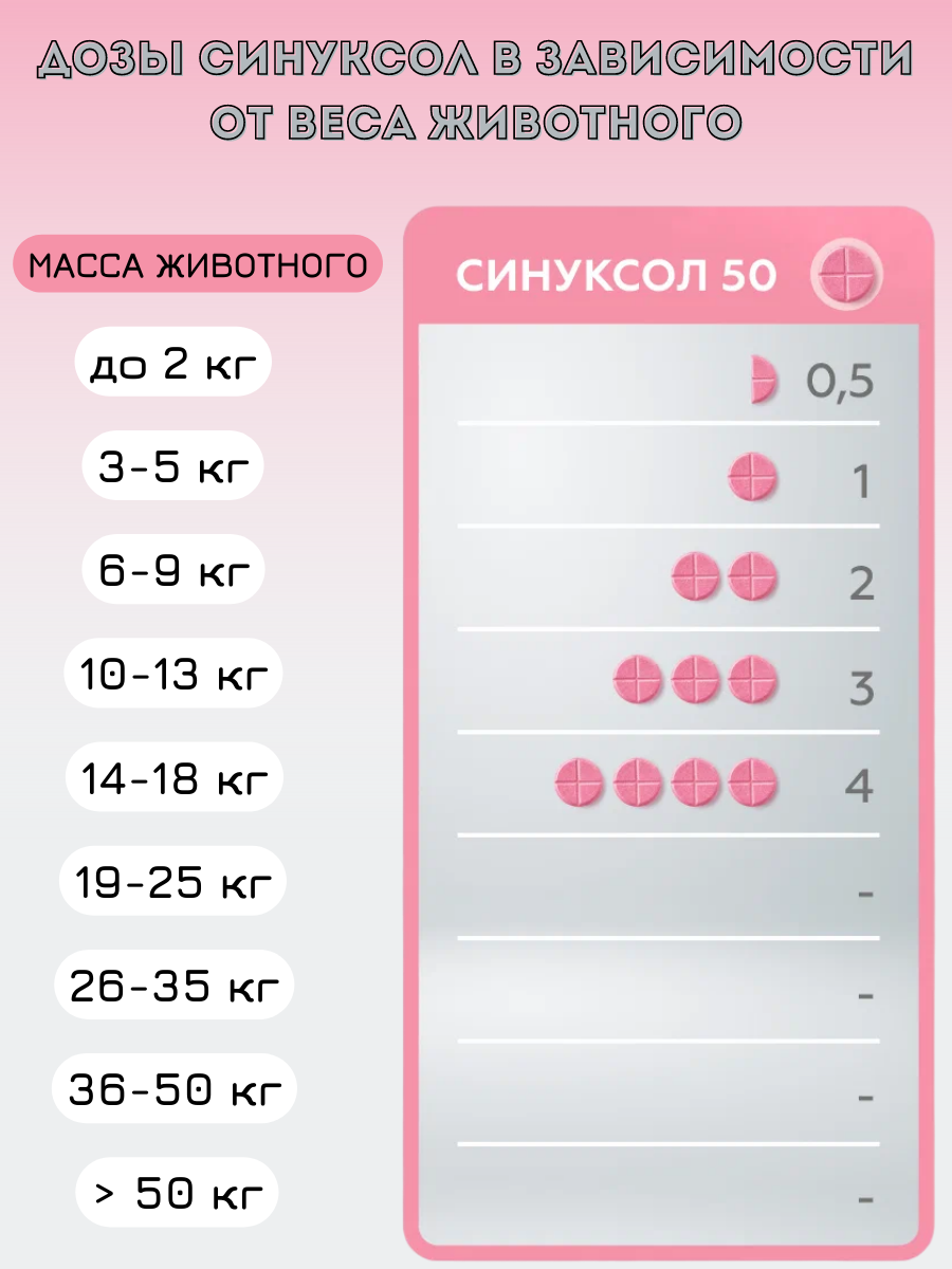 Nita-farm Синуксол Антибактериальный препарат для кошек и собак 50 мг, 10 таблеток - фото №3