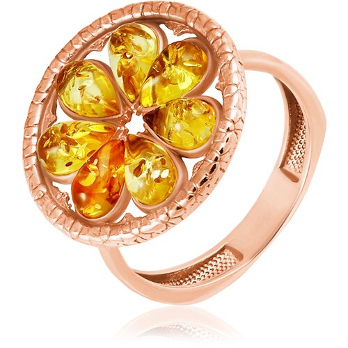 фото Кольцо diamant online, серебро, 925 проба, золочение, янтарь, размер 19, оранжевый