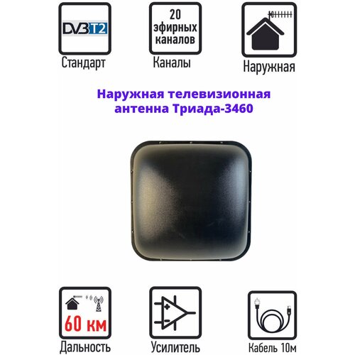 Уличная антенна для телевизора Триада-3460 черная, для цифрового ТВ