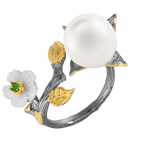 фото Element47 кольцо из серебра 925 пробы с хромдиопсидом, перламутром и культивированным жемчугом yr01048_ko_hd_sh_wp_bj, размер 17.5