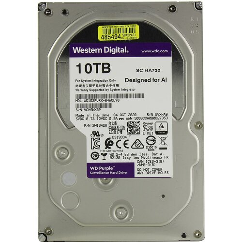 Жесткий диск HDD Western Digital Purple WD102PURXSATA III10 TB 7200обмин 3131800₽