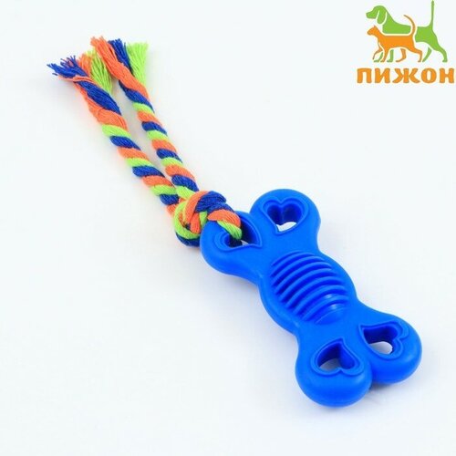 Игрушка жевательная с канатом Косточка на привязи, 9,5 см, синяя 1 шт