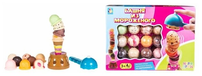 Игра настольная для мальчиков и девочек 1TOY Башня из мороженого/дорожная игра для детей/игровой набор