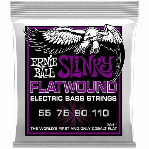 ernie ball 2814 струны для бас гитары super slinky flatwound bass 45 65 80 100 Струны для бас-гитары ERNIE BALL 2811 Power Slinky Flatwound Bass, 55-110