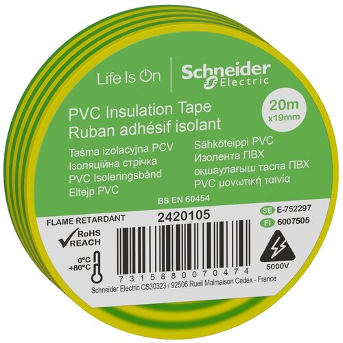 Изолента Schneider Electric 4692/2420, 1 шт., желтый/зеленый