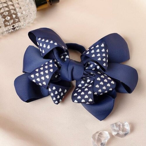 Резинка для волос Школьница бант сердечки 12 см синий 6шт 874₽