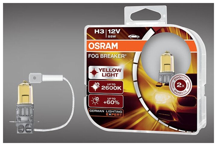 Комплект ламп OSRAM FOG BREAKER H3, Комплект - 2 шт. (желтые) OS62151FBR_HCB