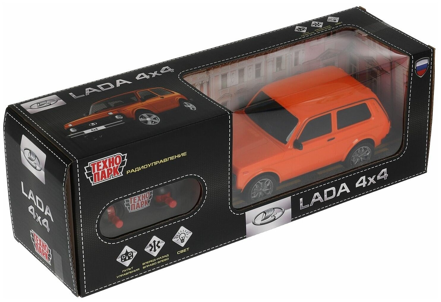 Машина на Радиоуправлении Технопарк LADA 4x4 18 свет фар оранжевый LADA4X4 в коробке