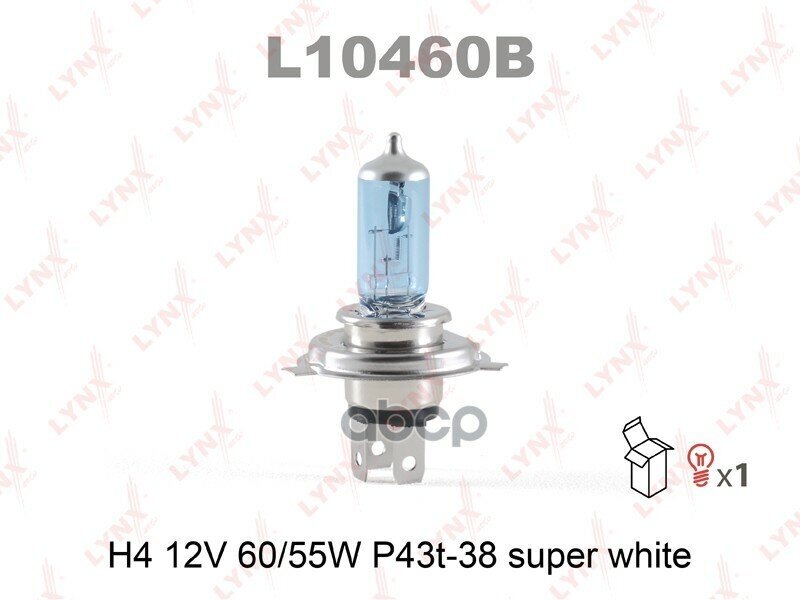 Лампа H4 12V 60/55W P43t-38 Super White LYNXauto арт. L10460B