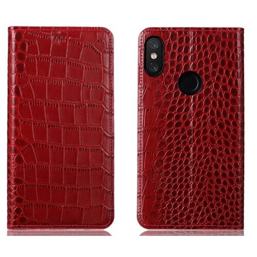 фото Чехол-книжка mypads premium для xiaomi mi max 3 из качественной импортной натуральной кожи теленка с фактурной прошивкой рельефа кожи крокодила экзотический красный