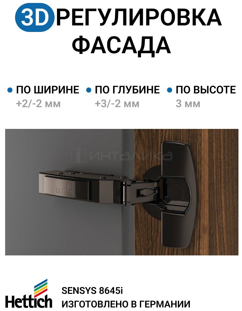 Комплект накладных петель для фасадов 15-24мм HETTICH SENSYS 8645i с доводчиком 110° черный обсидиан