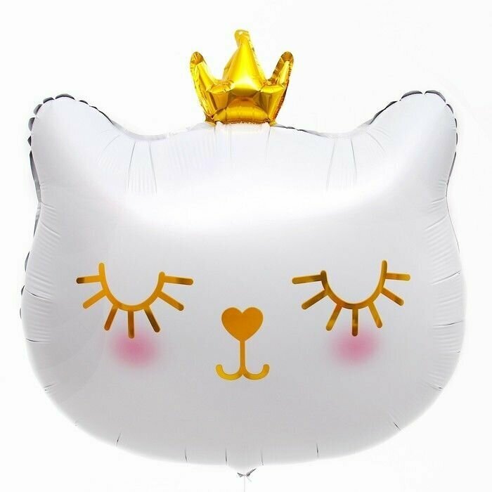 Шар фольгированный 24" "Милый котенок с короной", белый