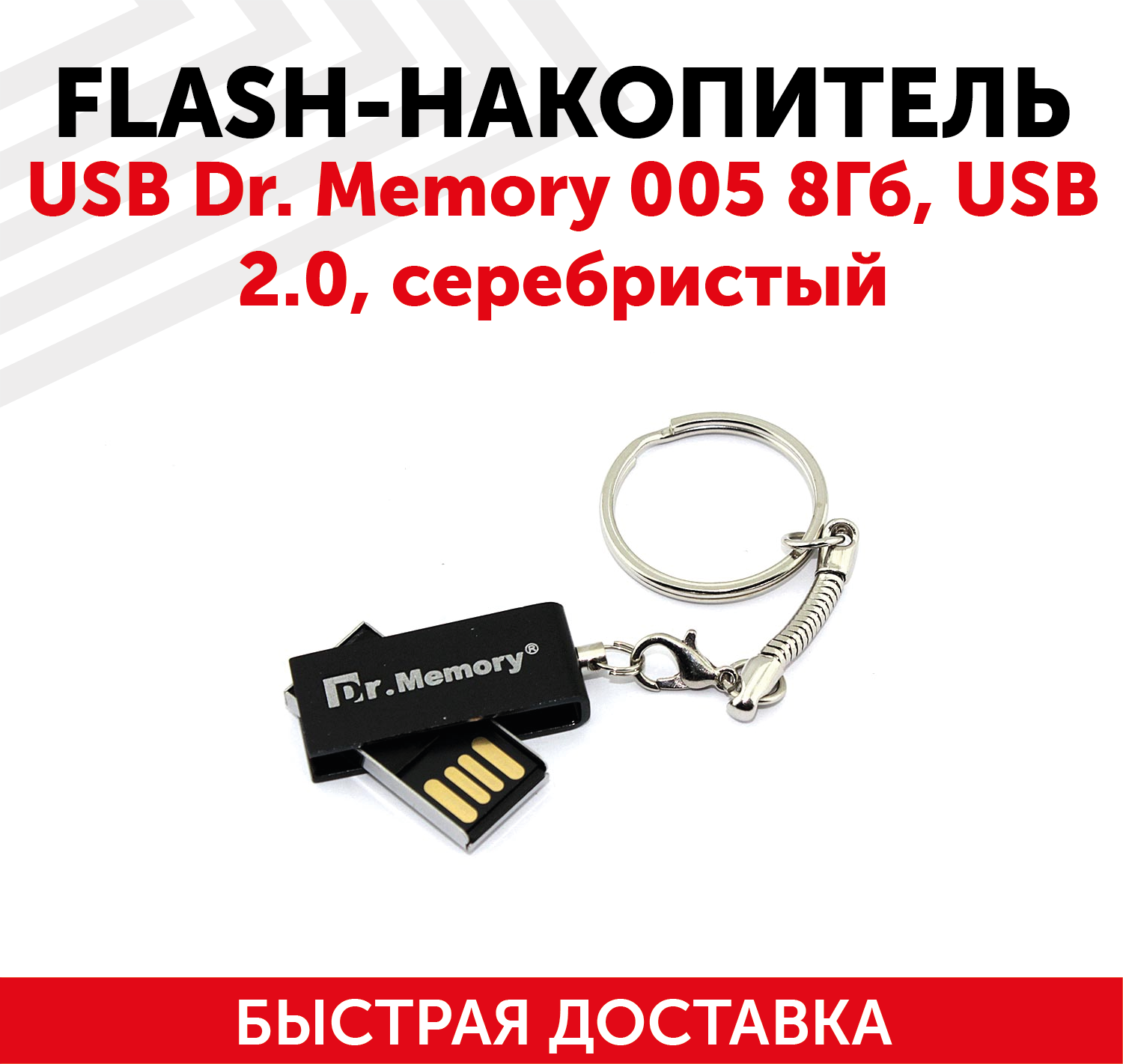Флешка USB Dr. Memory 005 8Гб, USB 2.0, серебристый