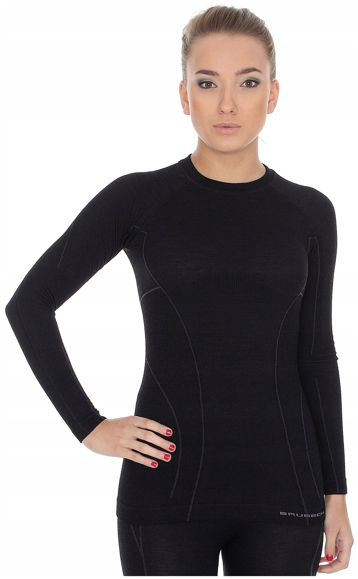 Термобелье женское Brubeck футболка с длинным рукавом шерсть мериноса ACTIVE WOOL черная 