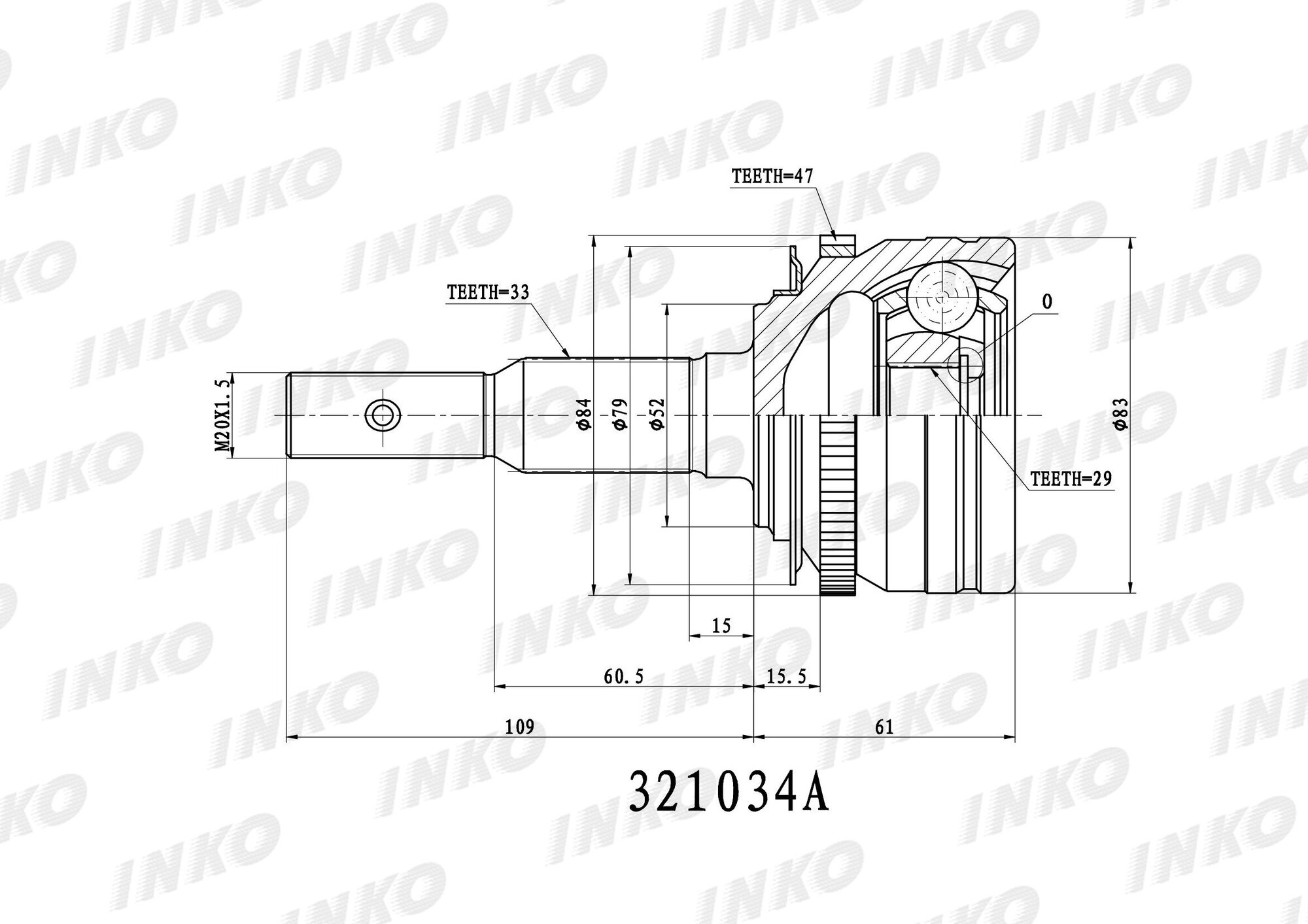 ШРУС внешний 33/29 ABS 47 DAEWOO ESPERO (KLEJ) 1.5 16V (66 kW) 1995.02- (321034A INKO) - INKO арт. 321034A